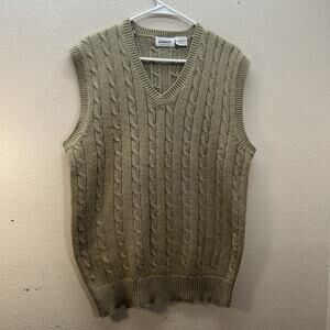 Vintage 80s Barnaby Cable Knit Sweater Mens‎ SZ L Tall Tan Vest Old Money Preppy